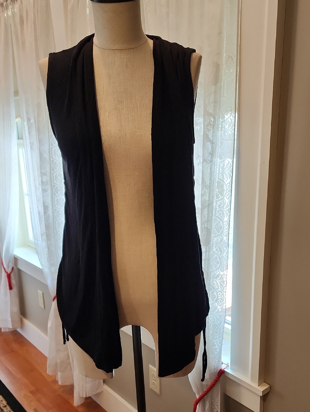 Black Rayon-Spandex Open Front Vest
